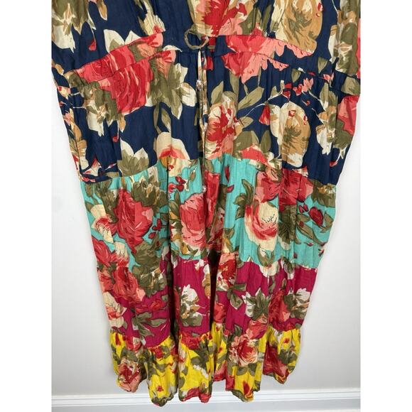 Floral Tiered Cottagecore Maxi Dress Sleeveless Tie 100% Cotton Boho Sz 4X - Picture 3 of 7
